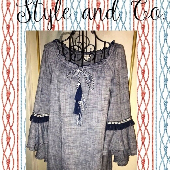 STYLE & CO.'S "MELLY" DRESS,BLUE W/RUFFLES~SMALL - Picture 3 of 7